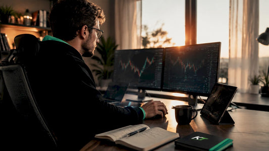 Trader working with TradingView charts at home desk