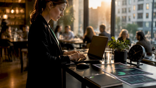 Woman typing on laptop using NinjaTrader software
