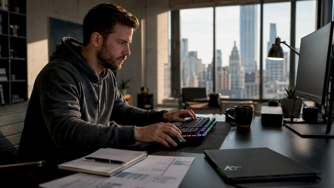 Active trader using mechanical keyboard and mouse