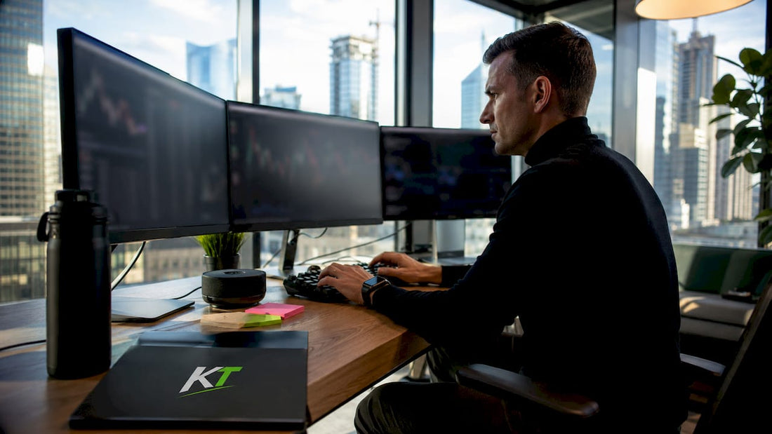 Trader using NinjaTrader ATM strategy on multiple screens