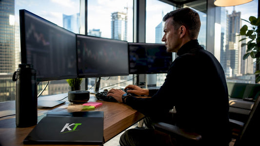 Trader using NinjaTrader ATM strategy on multiple screens