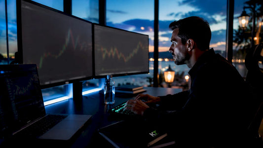 Trader using external trading keypad at desk