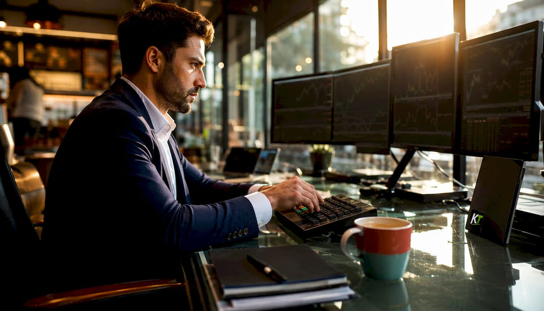 Trader executing orders quickly at desk