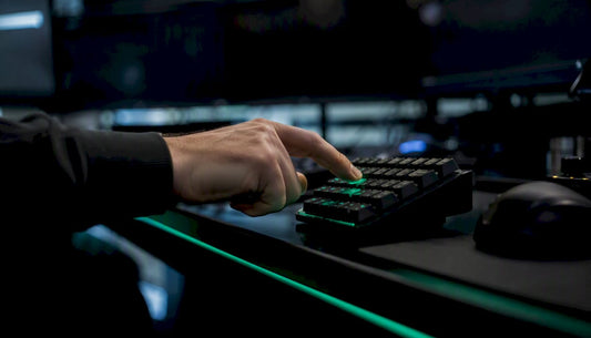 Hands pressing mechanical trading keypad button