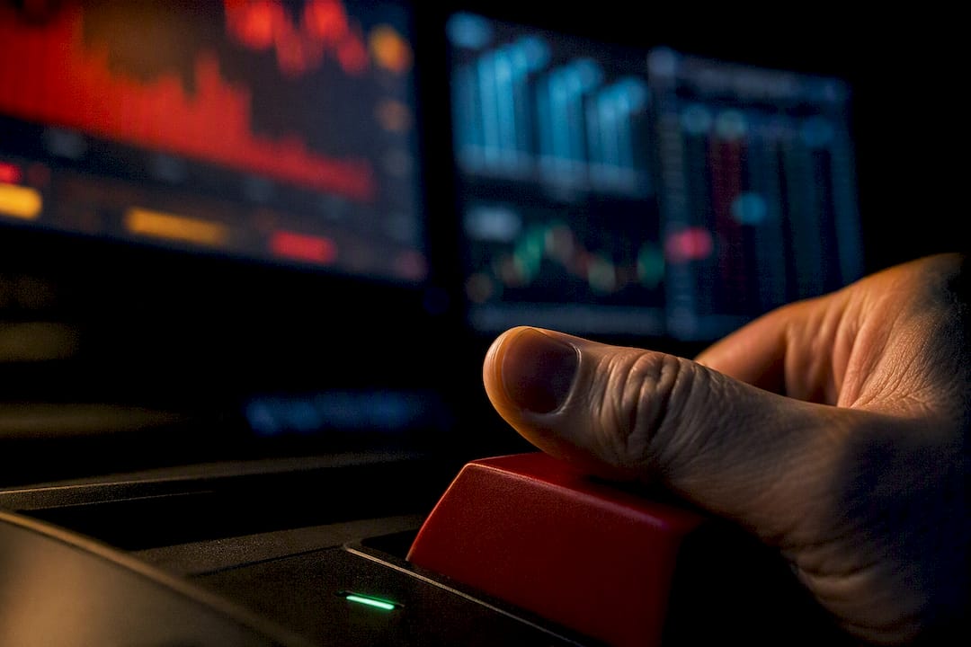 Trader preparing emergency trading control