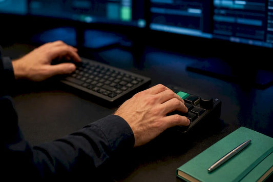 Trader comparing keyboard and keypad controls