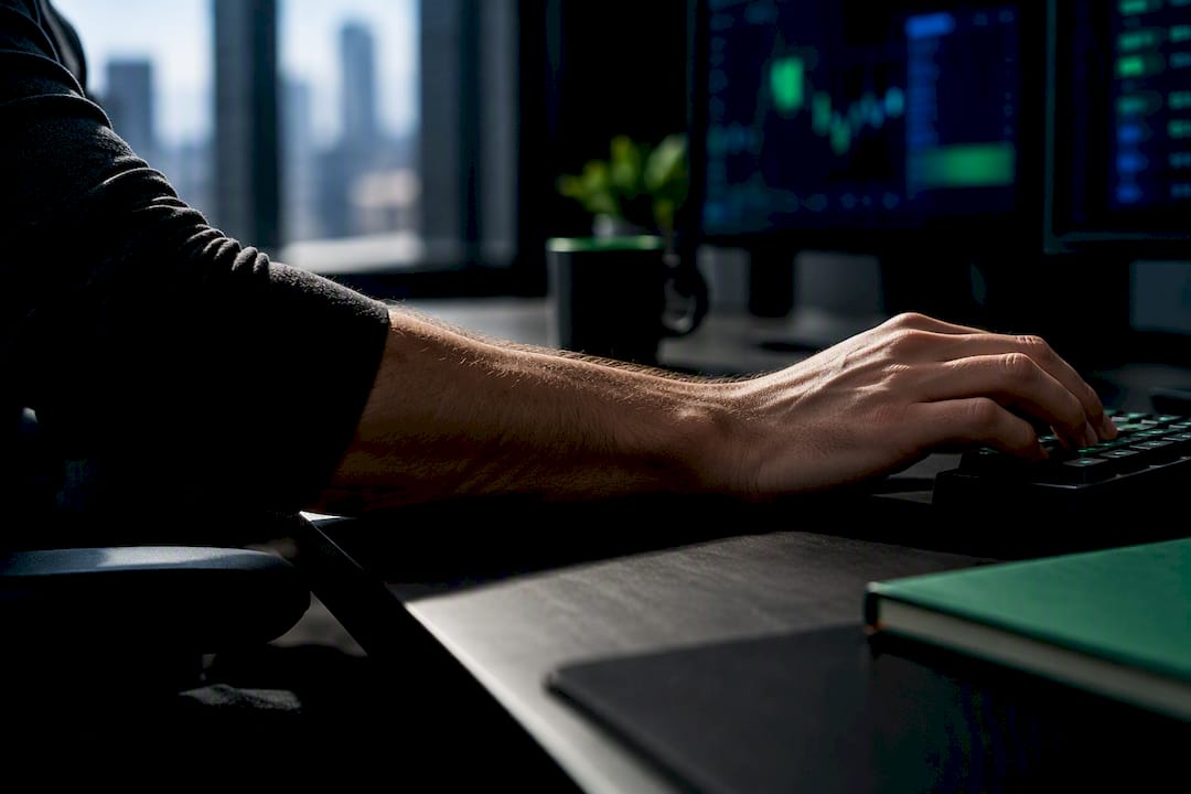 Forearm reaching toward keypad within desk arc