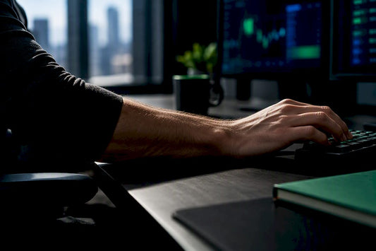 Forearm reaching toward keypad within desk arc