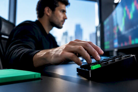 Trader using hotkey keypad in simulation
