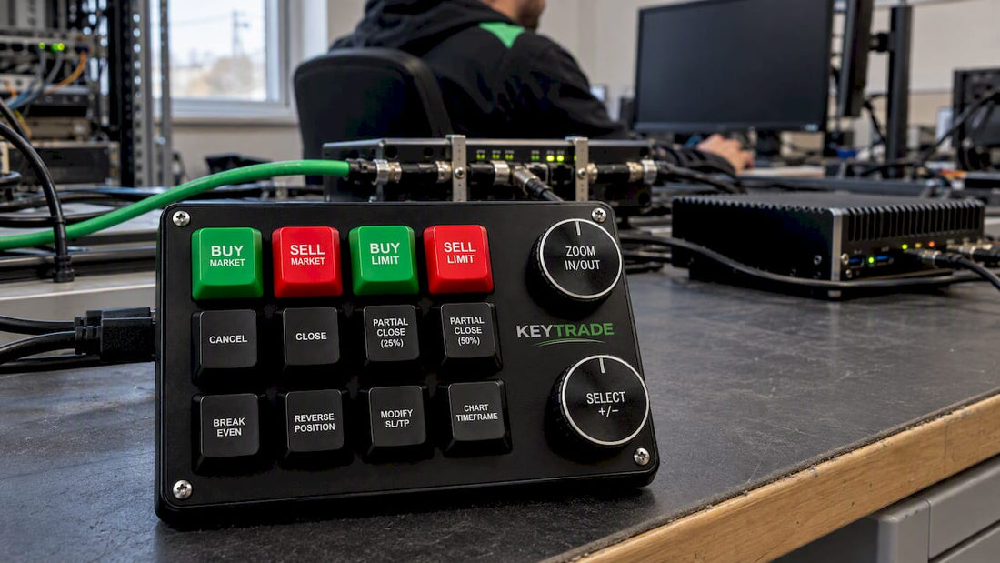 Trading keypad beside packet capture test equipment
