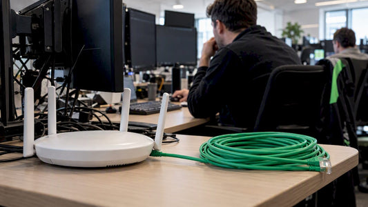Access point and Ethernet cable at trading desk