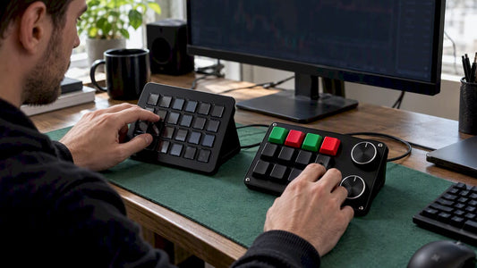 Trading keypad beside a Stream Deck